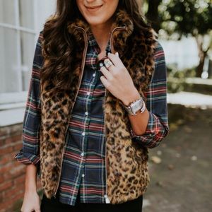 NWT J Crew Leopard Faux Fur Vest